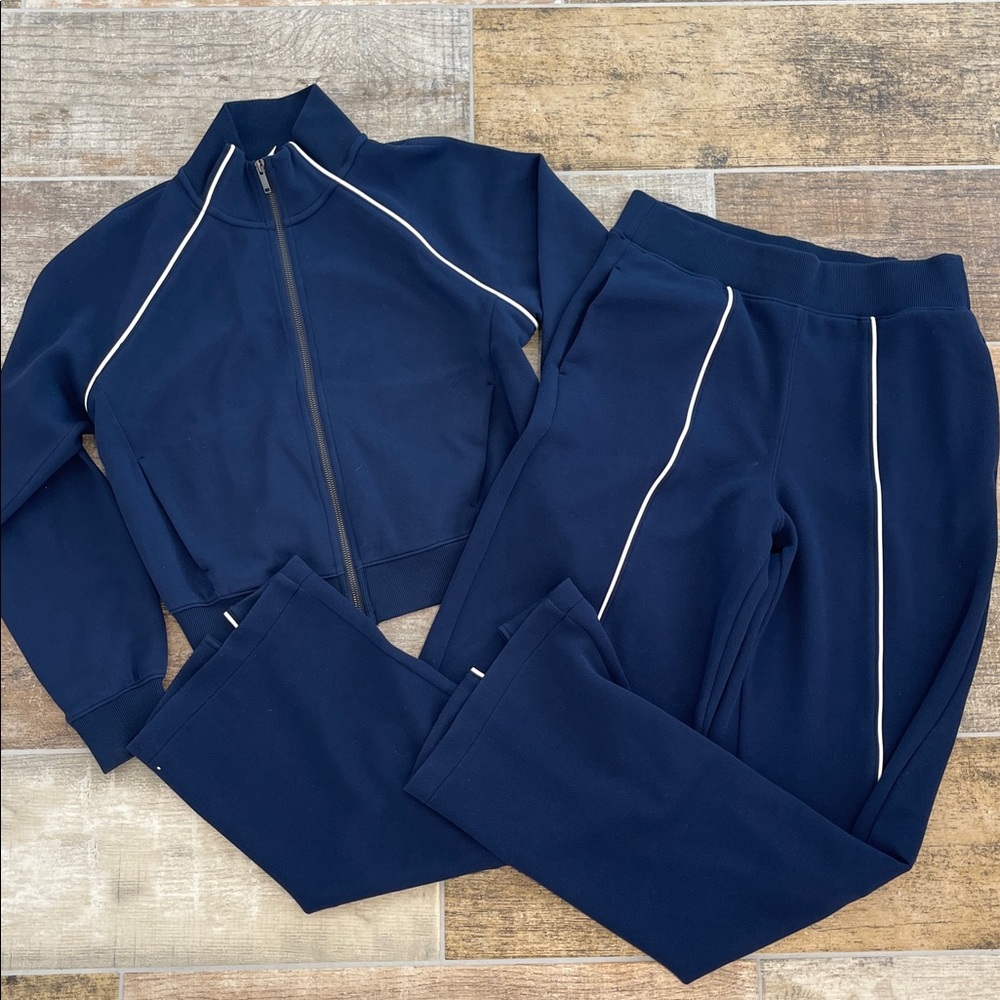 Spanx AirPique Navy Blue & White Tracksuit Pants & Jacket Set Size Small S
